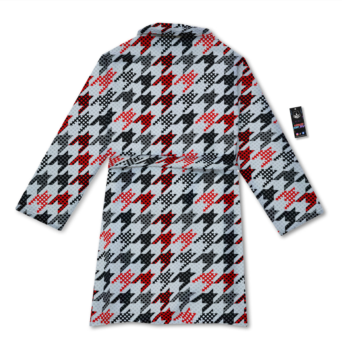 Classic Polka Dot In Houndstooth Print Pattern Bathrobe-grizzshop
