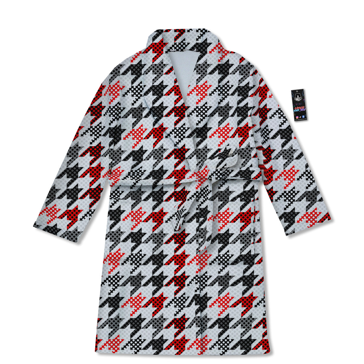 Classic Polka Dot In Houndstooth Print Pattern Bathrobe-grizzshop