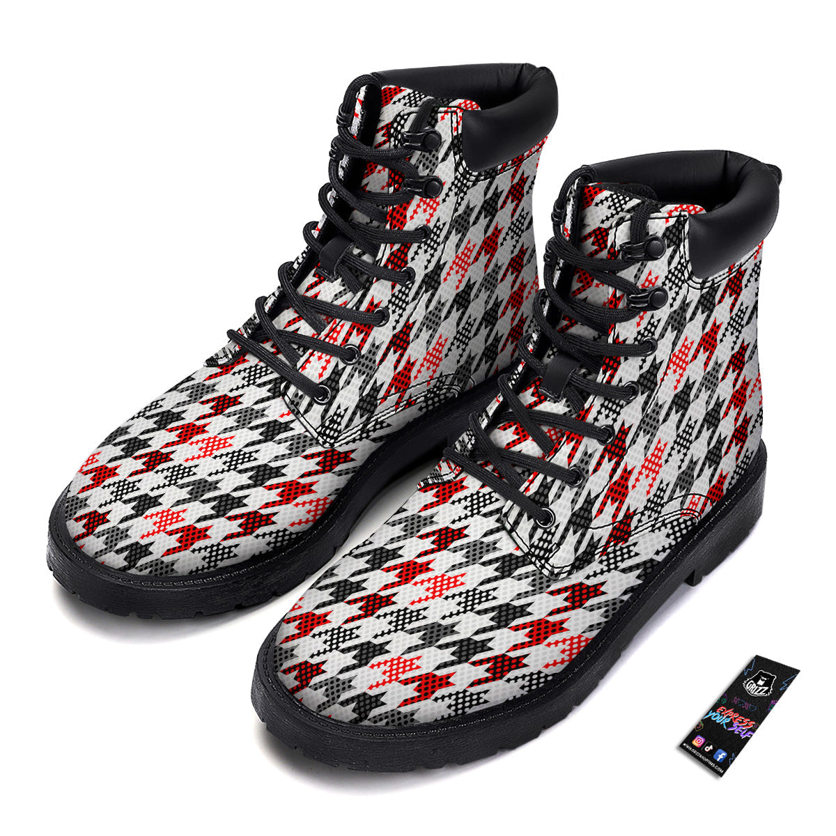 Classic Polka Dot In Houndstooth Print Pattern Boots-grizzshop