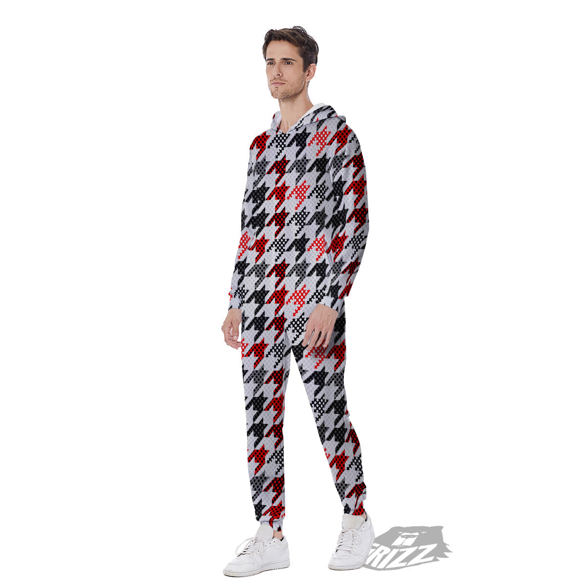 Classic Polka Dot In Houndstooth Print Pattern Men's Jumpsuit-grizzshop