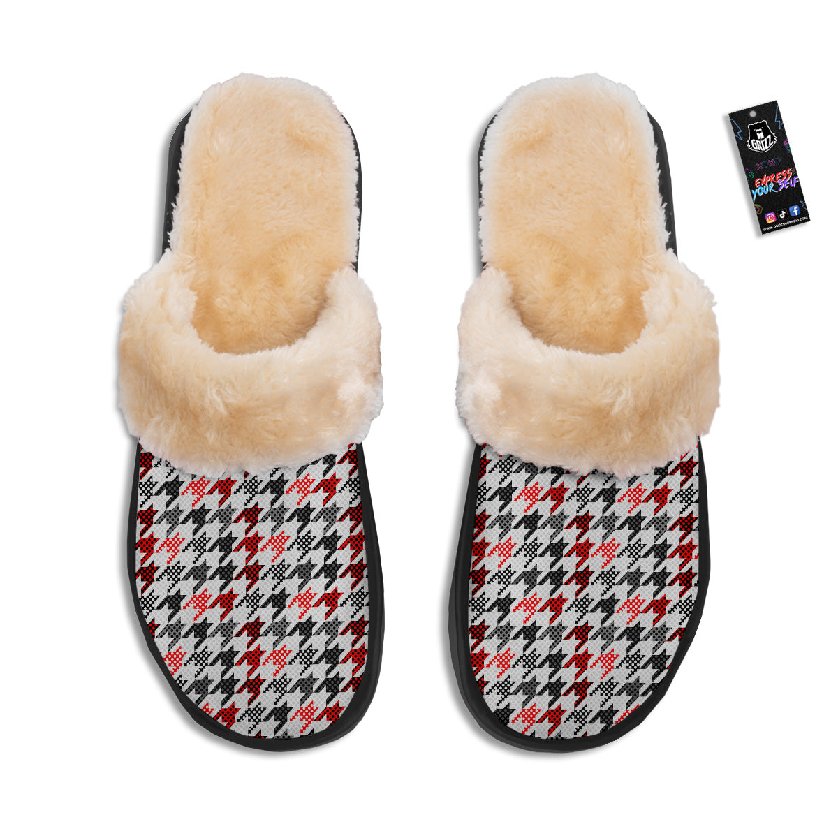 Classic Polka Dot In Houndstooth Print Pattern Slippers-grizzshop