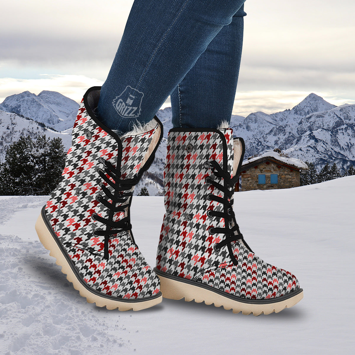 Classic Polka Dot In Houndstooth Print Pattern Snow Boots-grizzshop