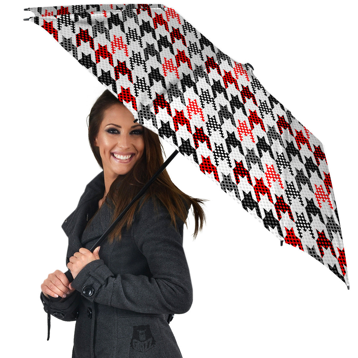 Classic Polka Dot In Houndstooth Print Pattern Umbrella-grizzshop