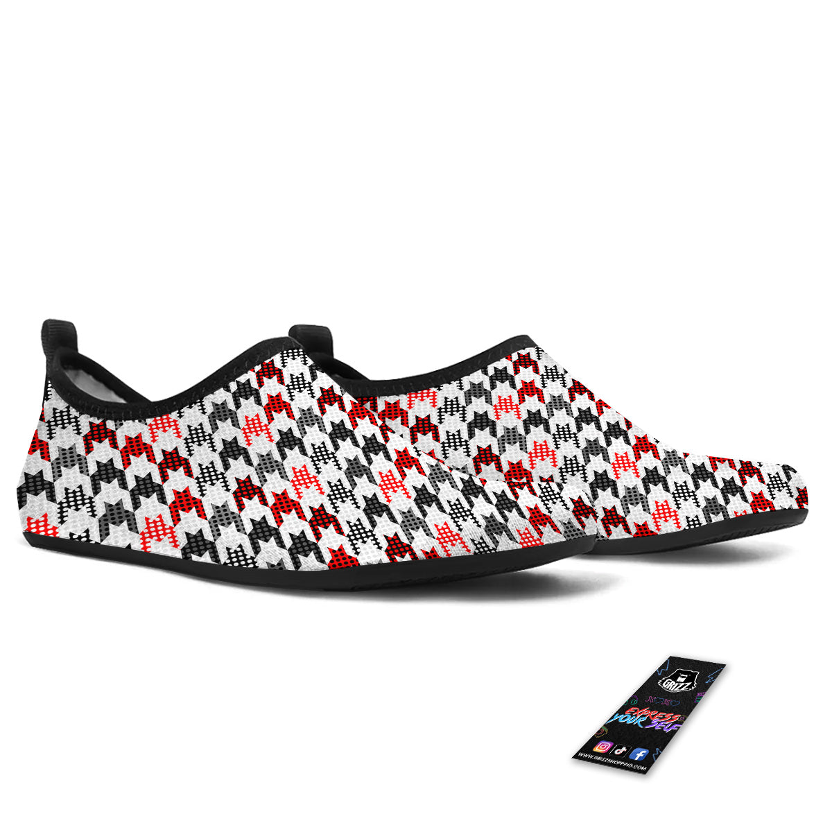 Classic Polka Dot In Houndstooth Print Pattern Water Shoes-grizzshop