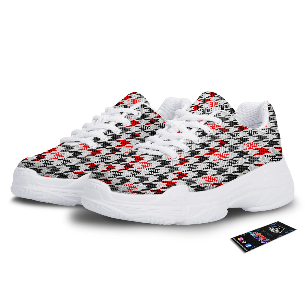 Classic Polka Dot In Houndstooth Print Pattern White Chunky Shoes-grizzshop
