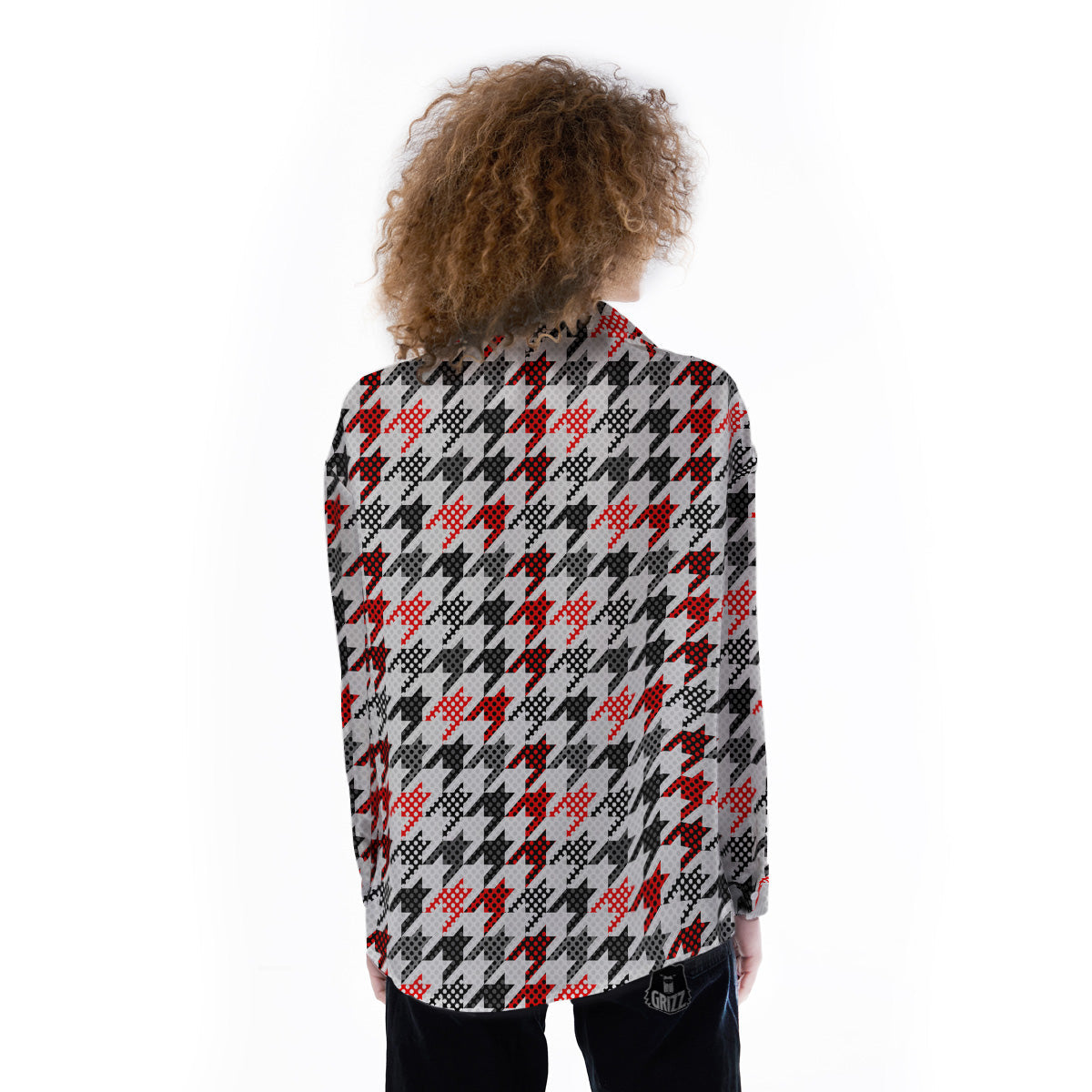 Classic Polka Dot In Houndstooth Print Pattern Women's Long Sleeve Shirts-grizzshop