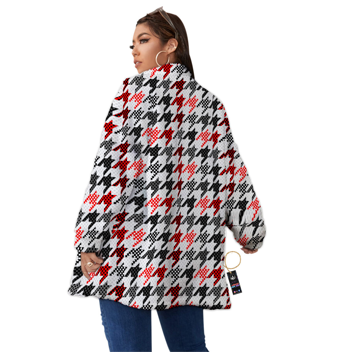 Classic Polka Dot In Houndstooth Print Pattern Women's Sherpa Jacket-grizzshop