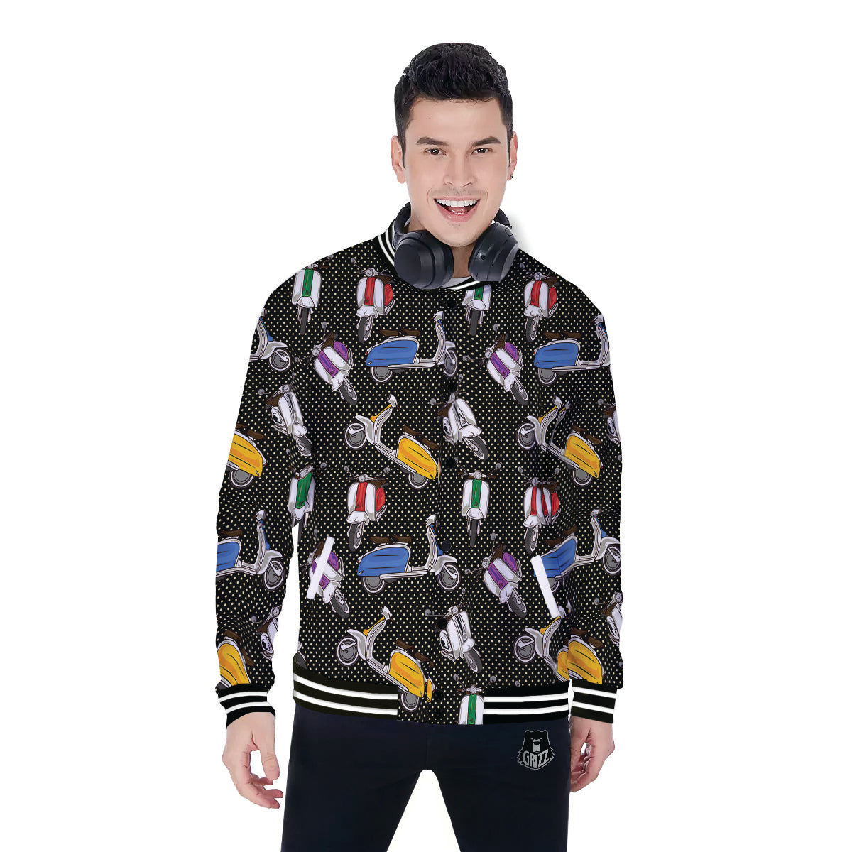 Classic Scooters Print Pattern Baseball Jacket-grizzshop