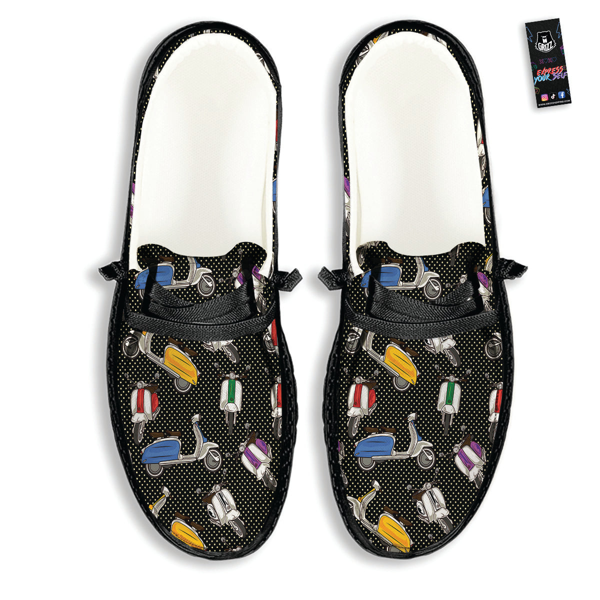 Classic Scooters Print Pattern Black Loafers-grizzshop