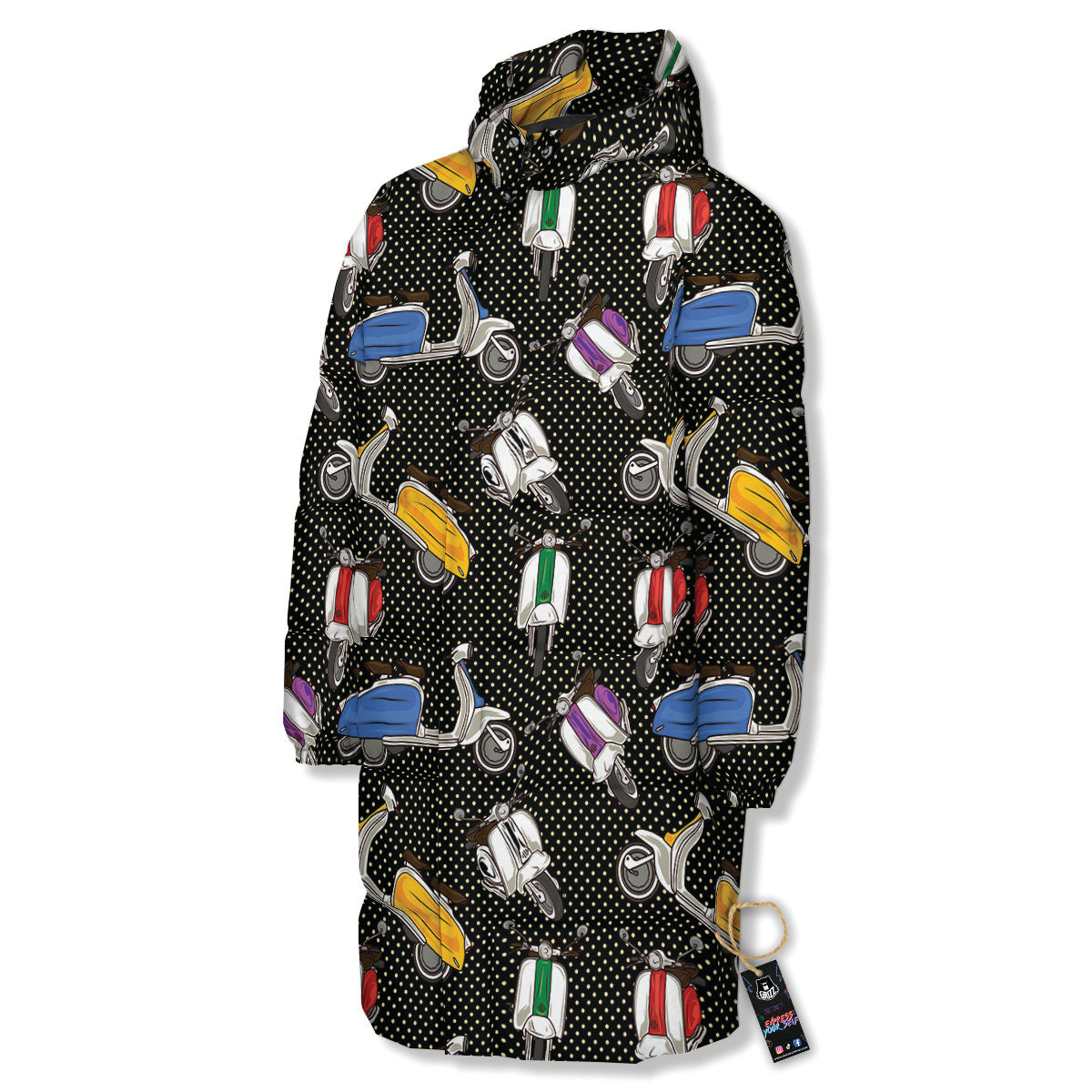 Classic Scooters Print Pattern Long Down Jacket-grizzshop
