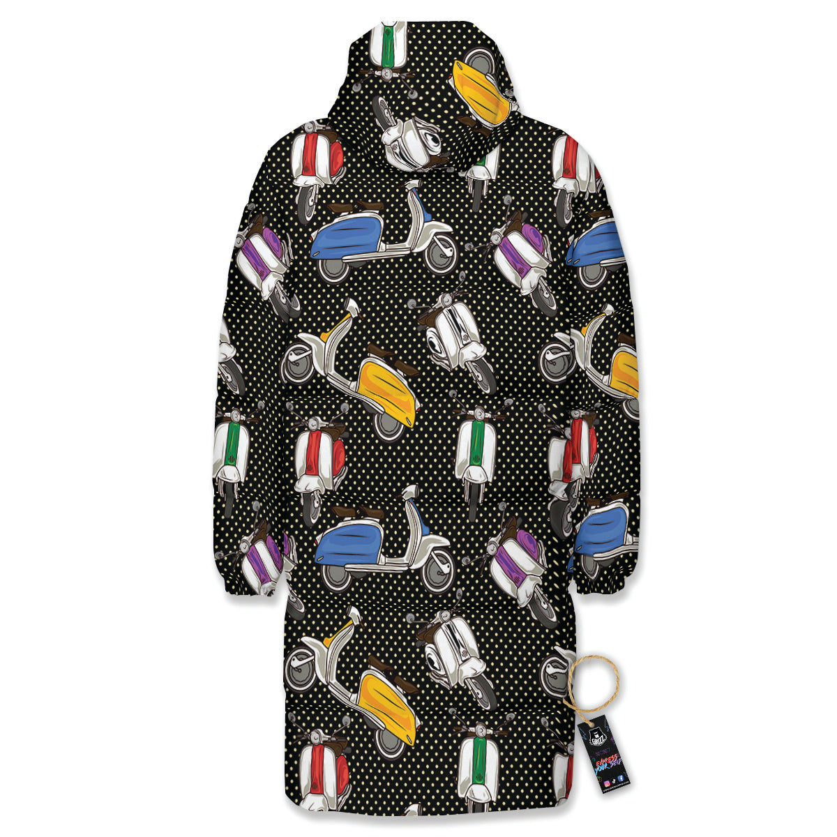 Classic Scooters Print Pattern Long Down Jacket-grizzshop