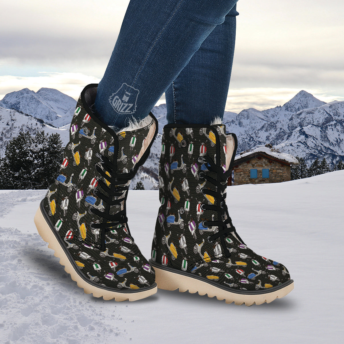 Classic Scooters Print Pattern Snow Boots-grizzshop
