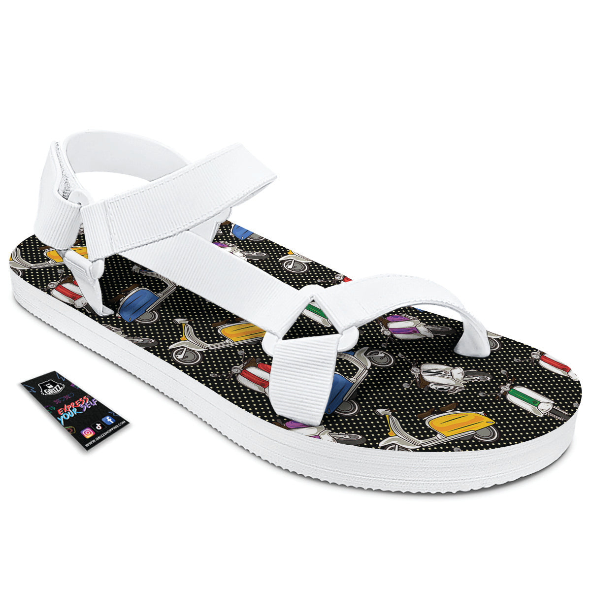 Classic Scooters Print Pattern White Open Toe Sandals-grizzshop
