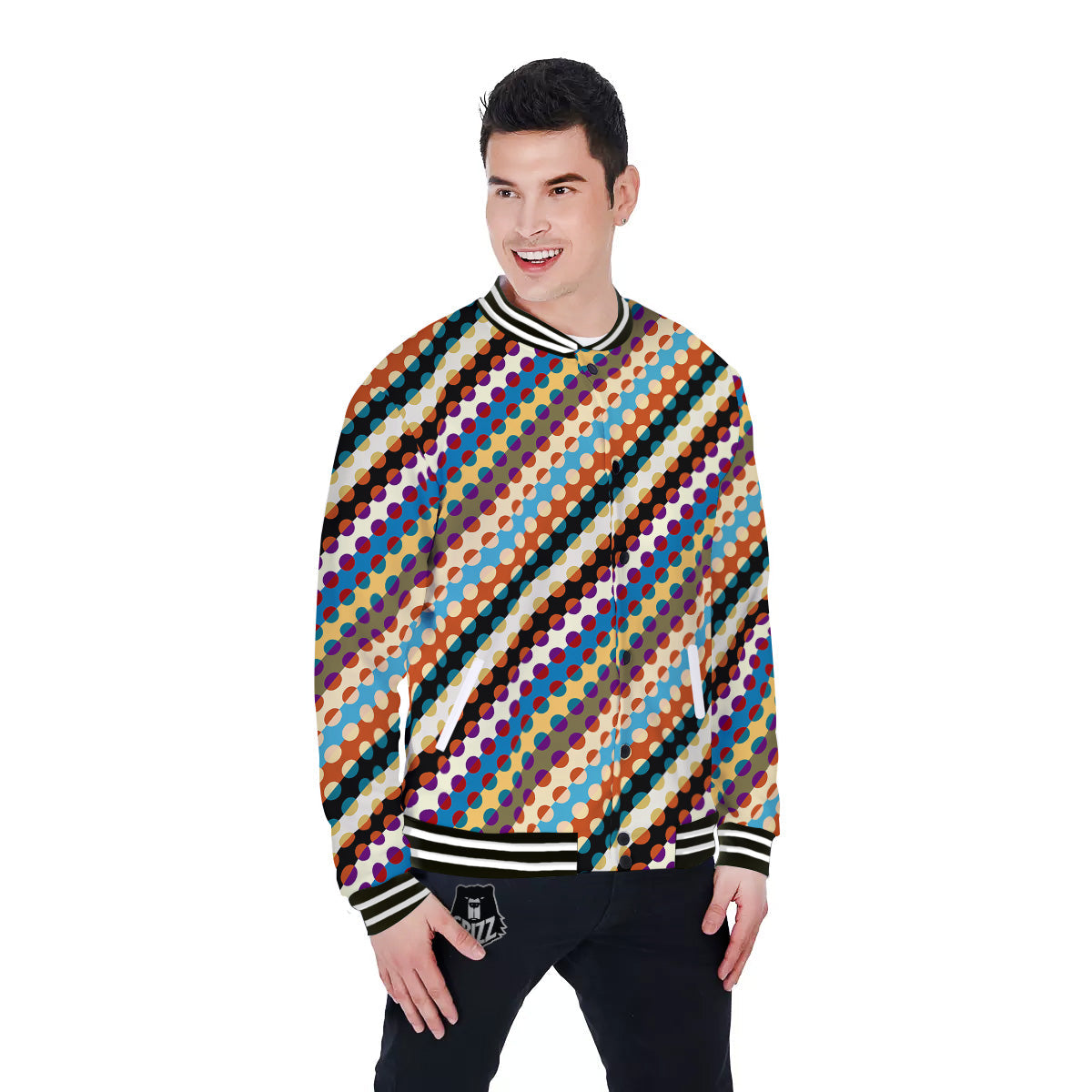 Classic Stripe Polka Dot Print Pattern Baseball Jacket-grizzshop