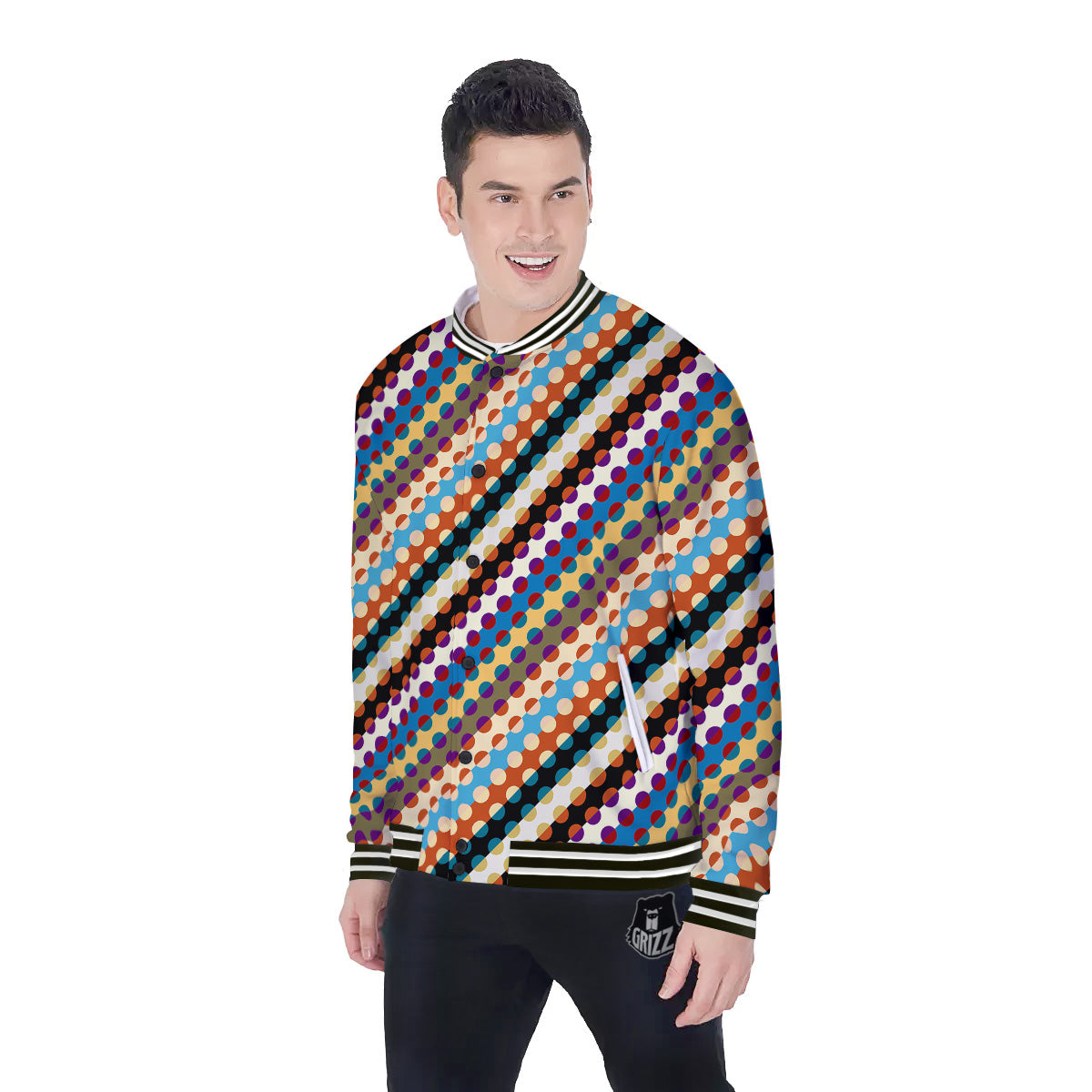 Classic Stripe Polka Dot Print Pattern Baseball Jacket-grizzshop