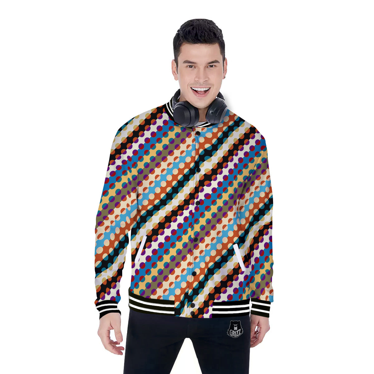 Classic Stripe Polka Dot Print Pattern Baseball Jacket-grizzshop