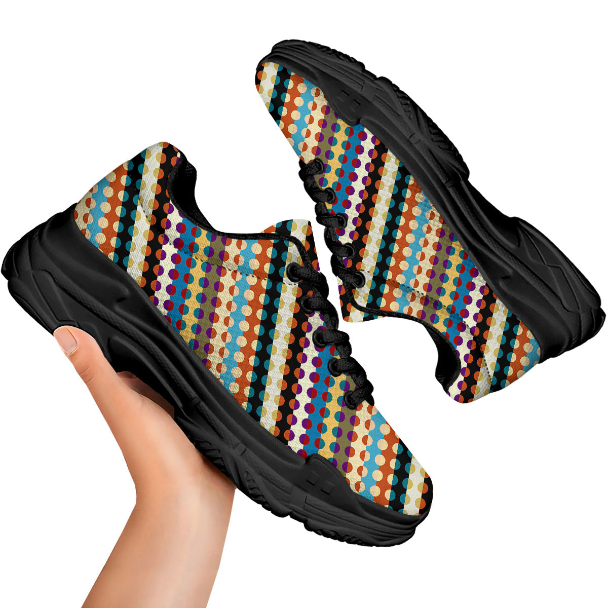 Classic Stripe Polka Dot Print Pattern Black Chunky Shoes-grizzshop