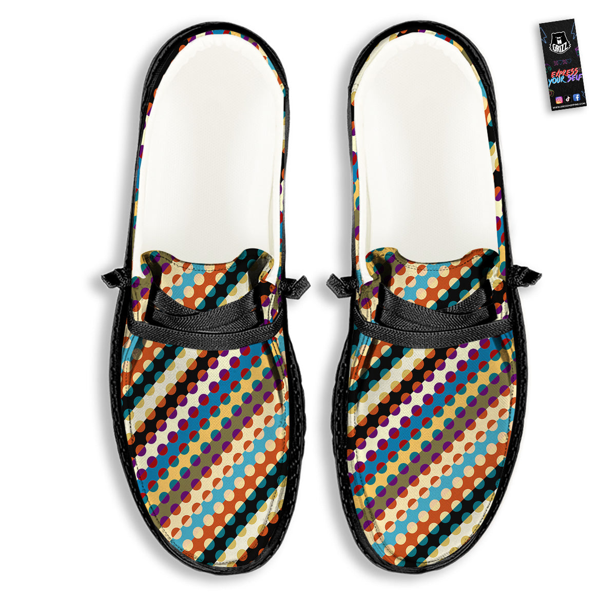 Classic Stripe Polka Dot Print Pattern Black Loafers-grizzshop