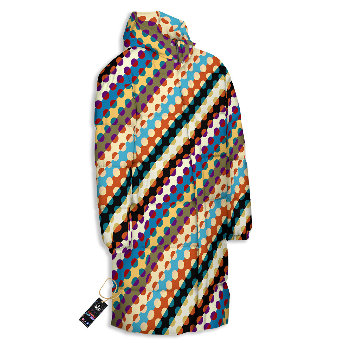 Classic Stripe Polka Dot Print Pattern Long Down Jacket-grizzshop