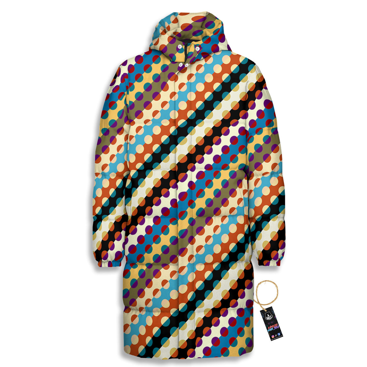 Classic Stripe Polka Dot Print Pattern Long Down Jacket-grizzshop