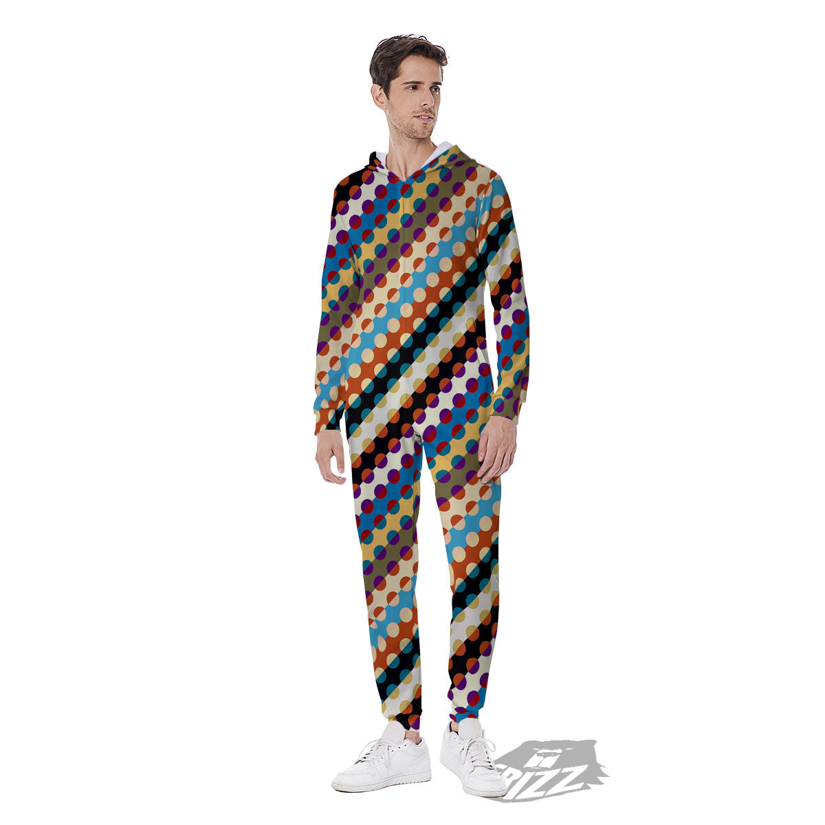 Classic Stripe Polka Dot Print Pattern Men's Jumpsuit-grizzshop