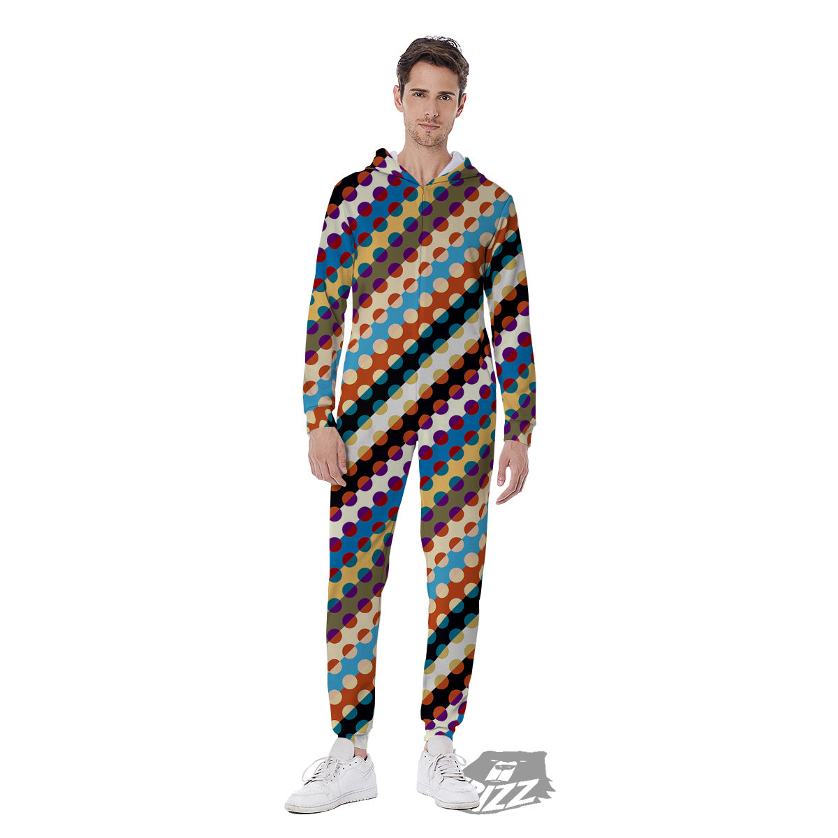 Classic Stripe Polka Dot Print Pattern Men's Jumpsuit-grizzshop