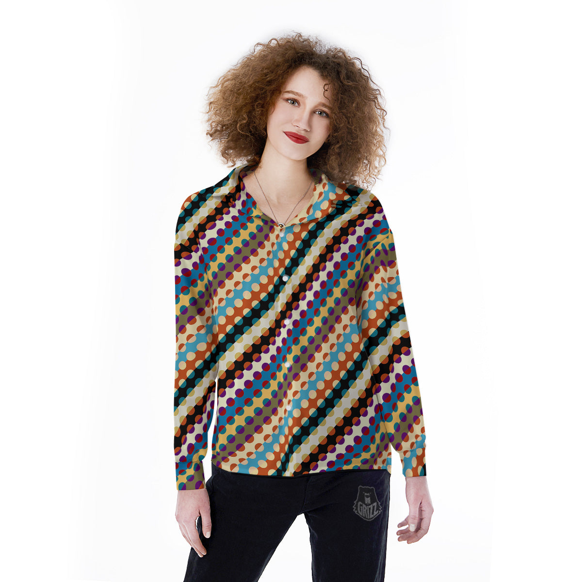 Classic Stripe Polka Dot Print Pattern Women's Long Sleeve Shirts-grizzshop