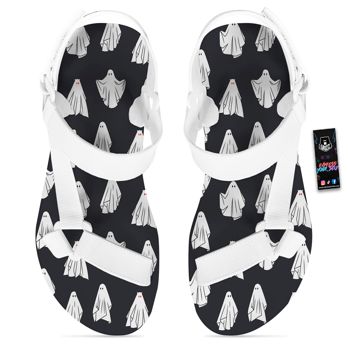 Cloth Ghosts Cartoon Print Pattern White Open Toe Sandals-grizzshop