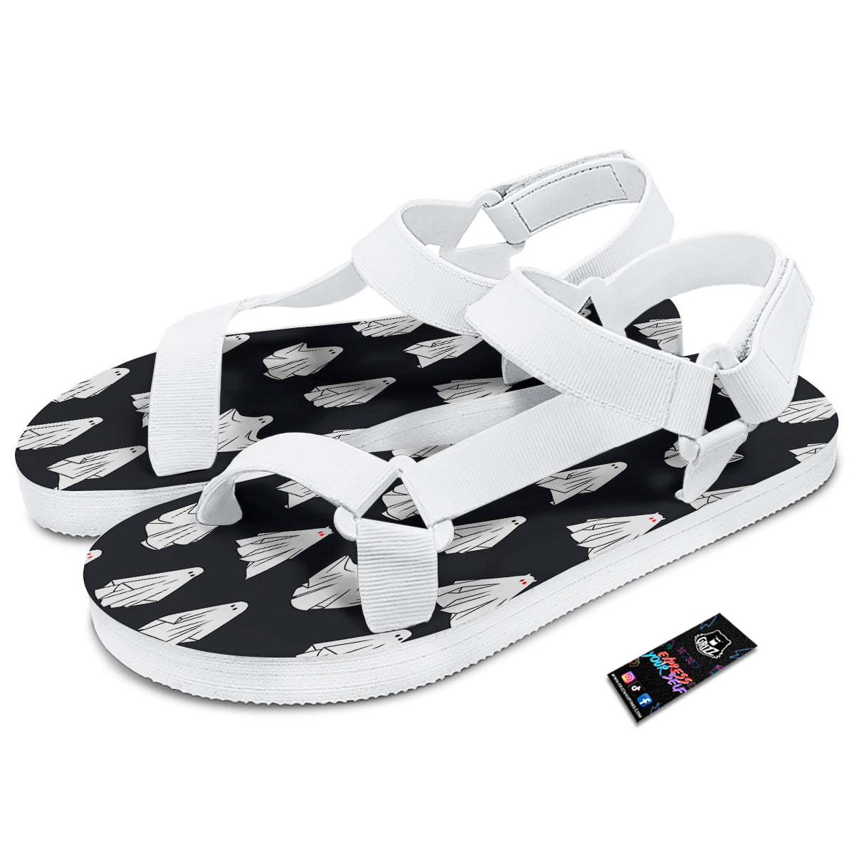 Cloth Ghosts Cartoon Print Pattern White Open Toe Sandals-grizzshop