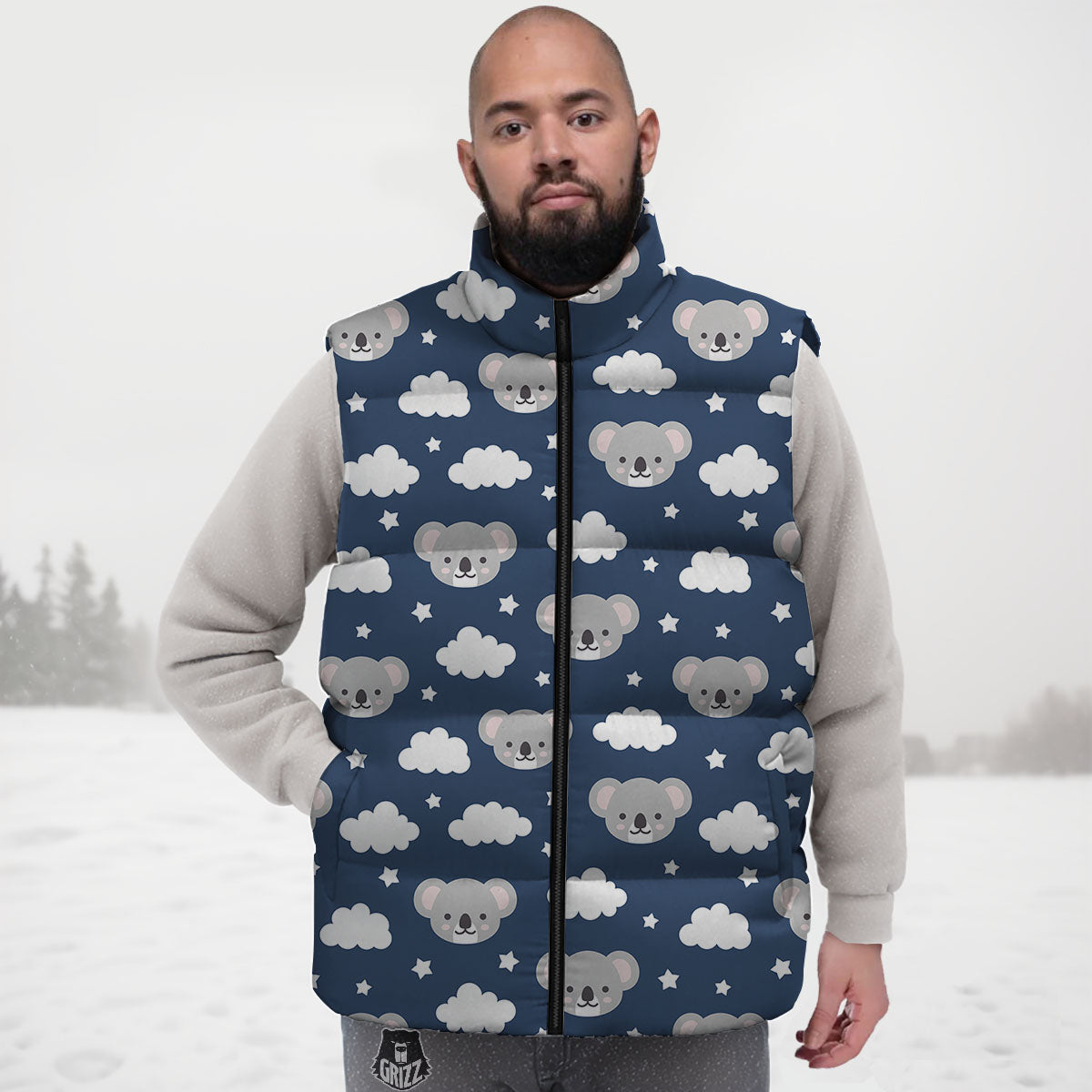 Cloud And Koala Bear Print Pattern Down Vest-grizzshop