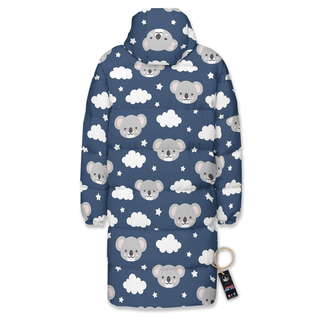 Cloud And Koala Bear Print Pattern Long Down Jacket-grizzshop
