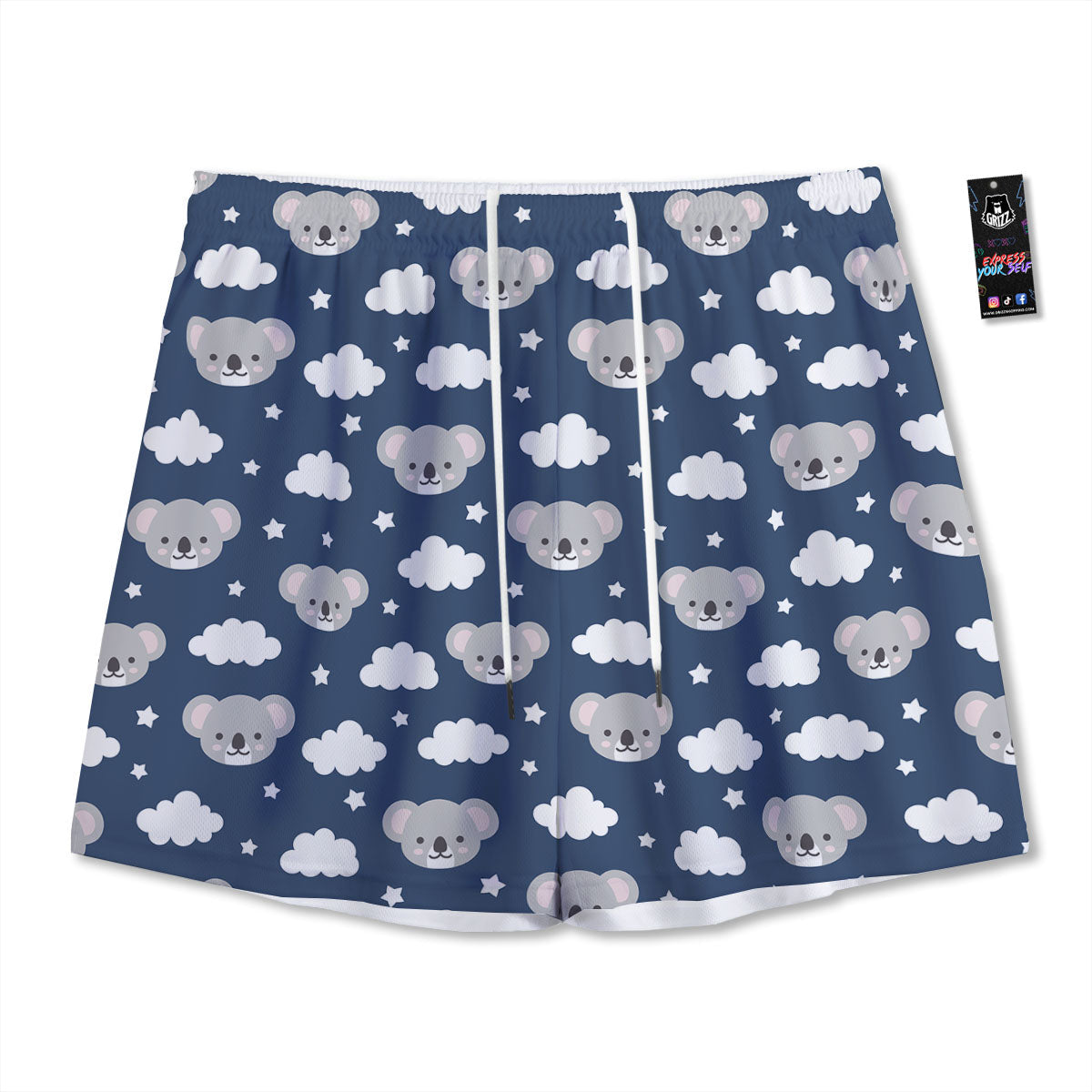 Cloud And Koala Bear Print Pattern Mesh Shorts-grizzshop
