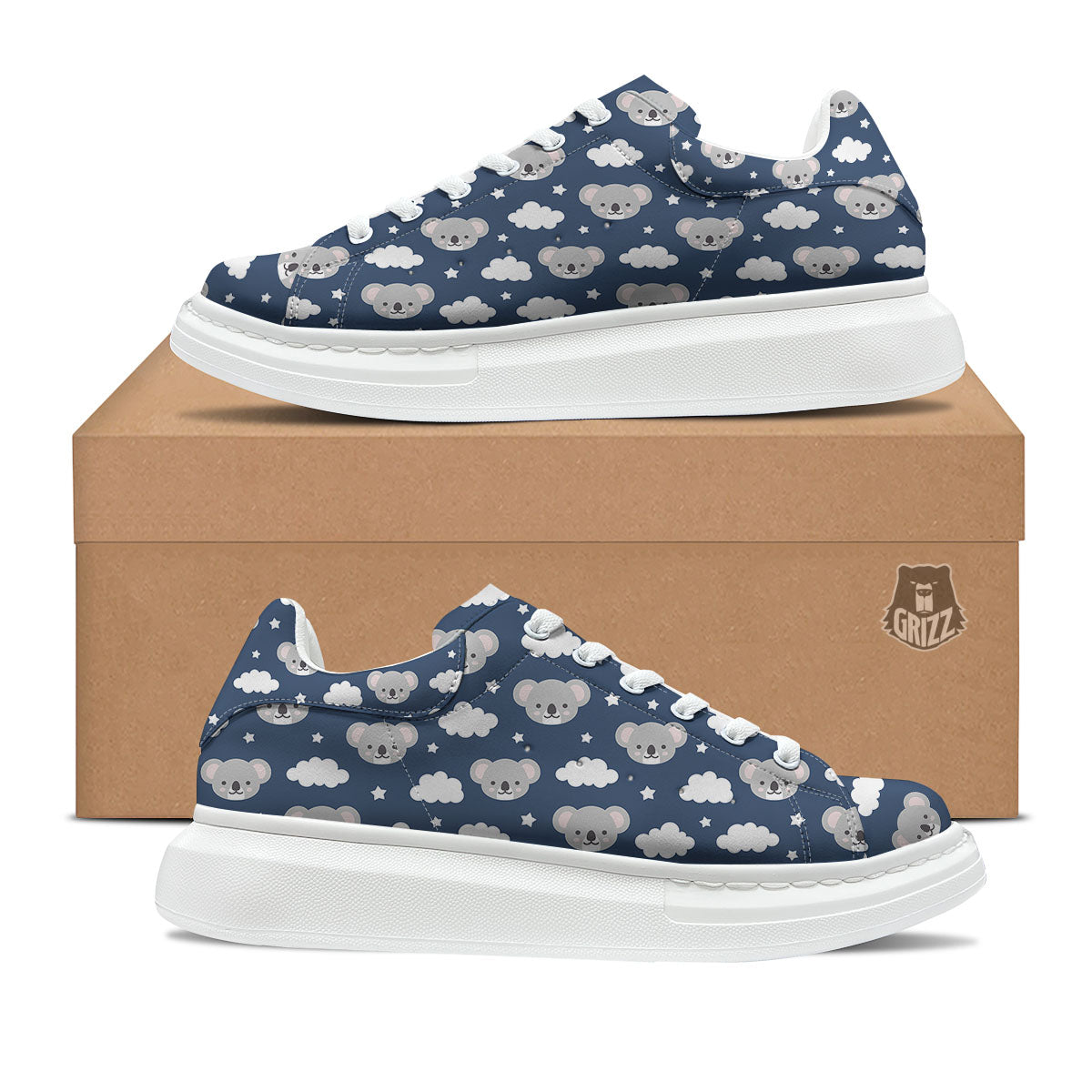 Cloud And Koala Bear Print Pattern Platform Shoes-grizzshop