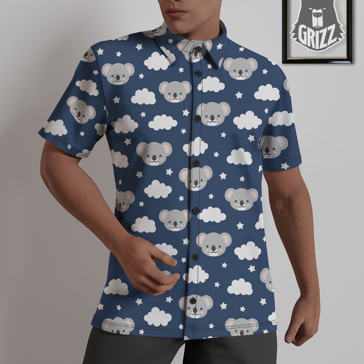 Cloud And Koala Bear Print Pattern Untucked Shirts-grizzshop