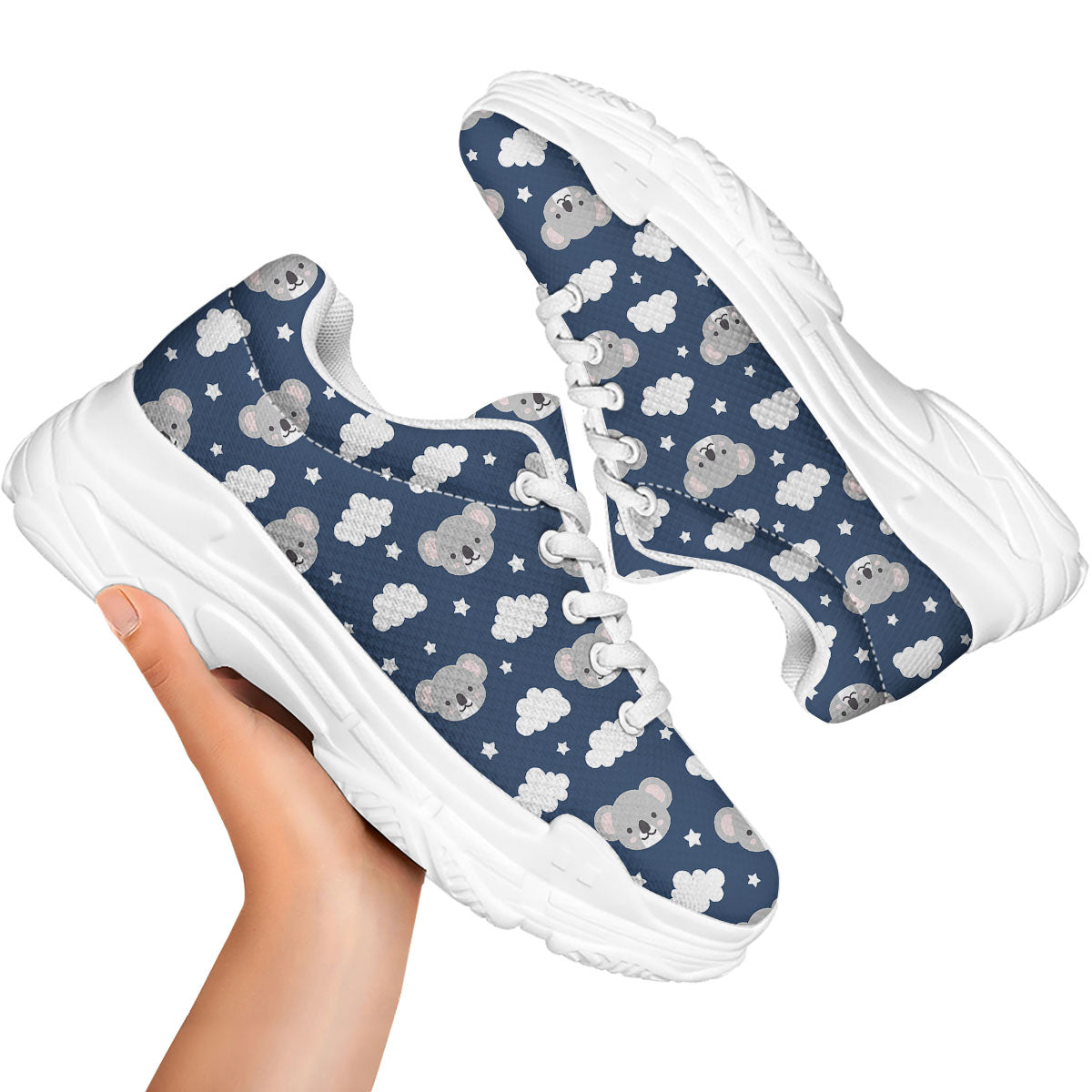 Cloud And Koala Bear Print Pattern White Chunky Shoes-grizzshop