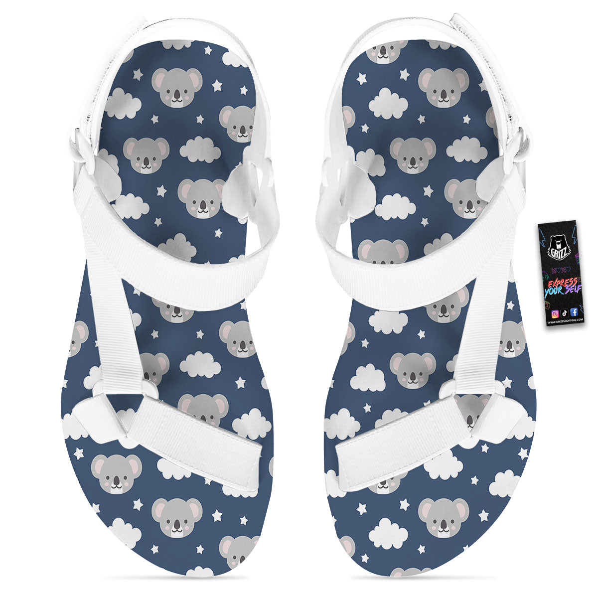 Cloud And Koala Bear Print Pattern White Open Toe Sandals-grizzshop