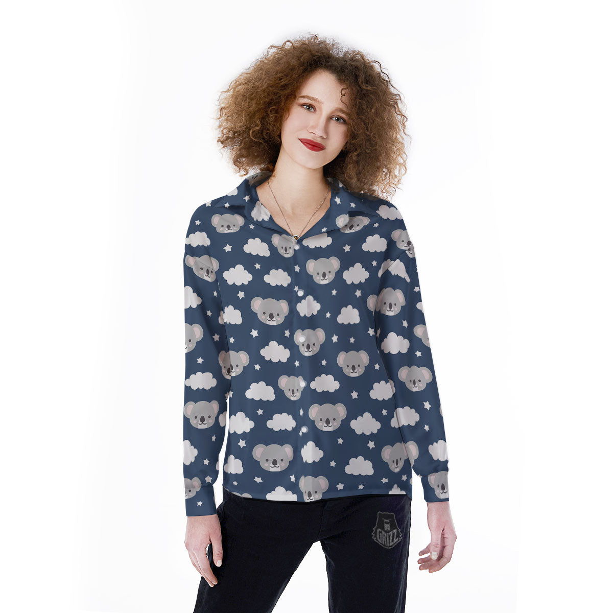Cloud And Koala Bear Print Pattern Women's Long Sleeve Shirts-grizzshop