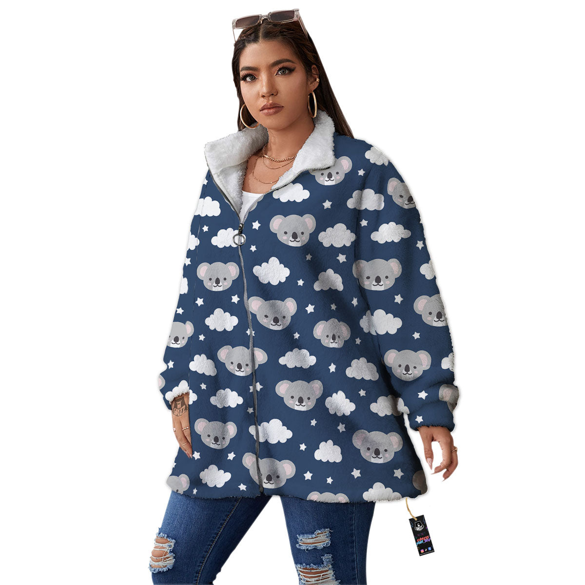 Cloud And Koala Bear Print Pattern Women's Sherpa Jacket-grizzshop