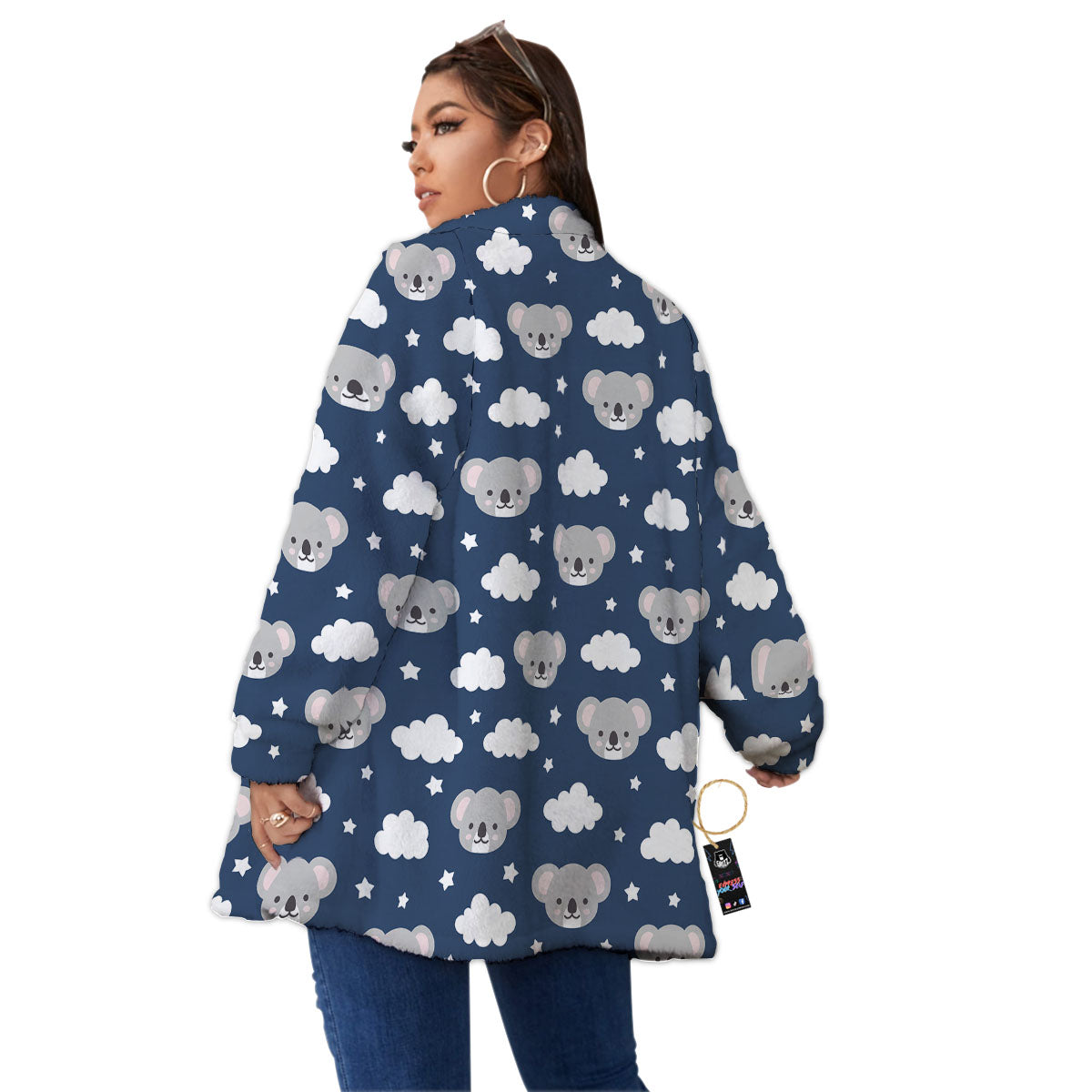 Cloud And Koala Bear Print Pattern Women's Sherpa Jacket-grizzshop