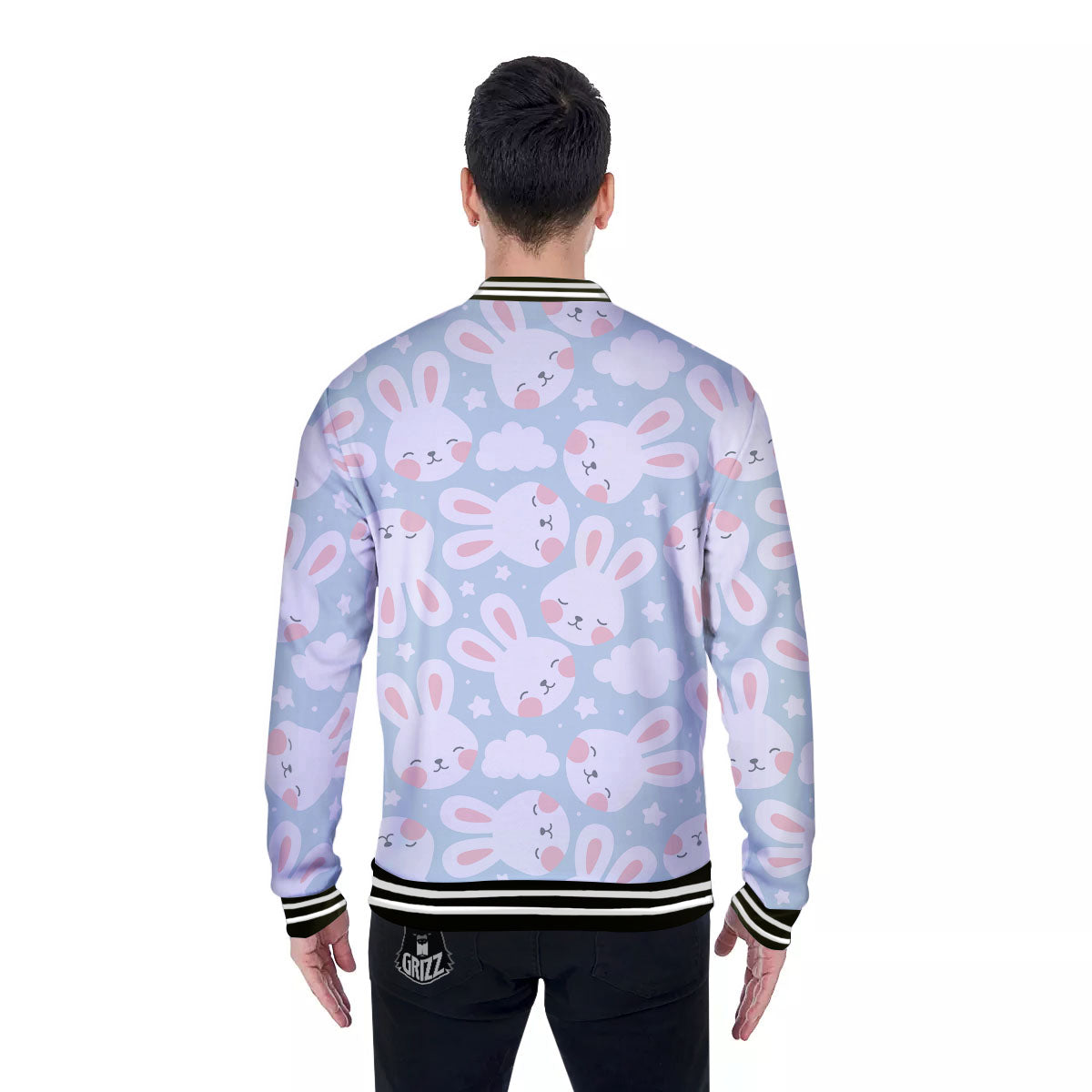 Cloud And Rabbit Print Pattern Baseball Jacket-grizzshop