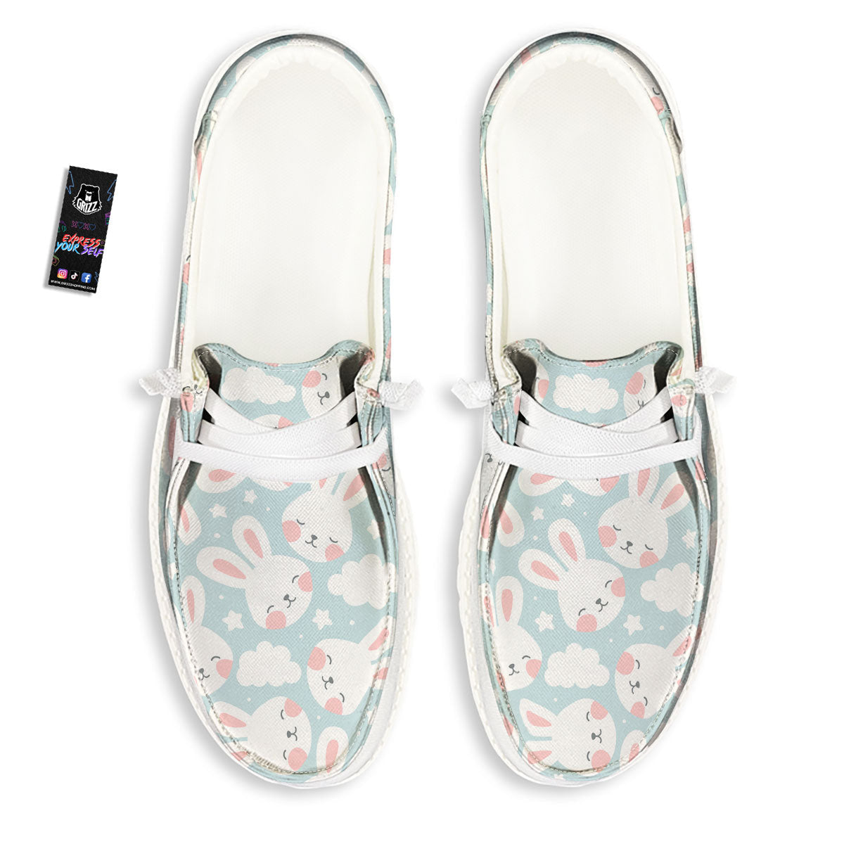 Cloud And Rabbit Print Pattern Black Loafers-grizzshop