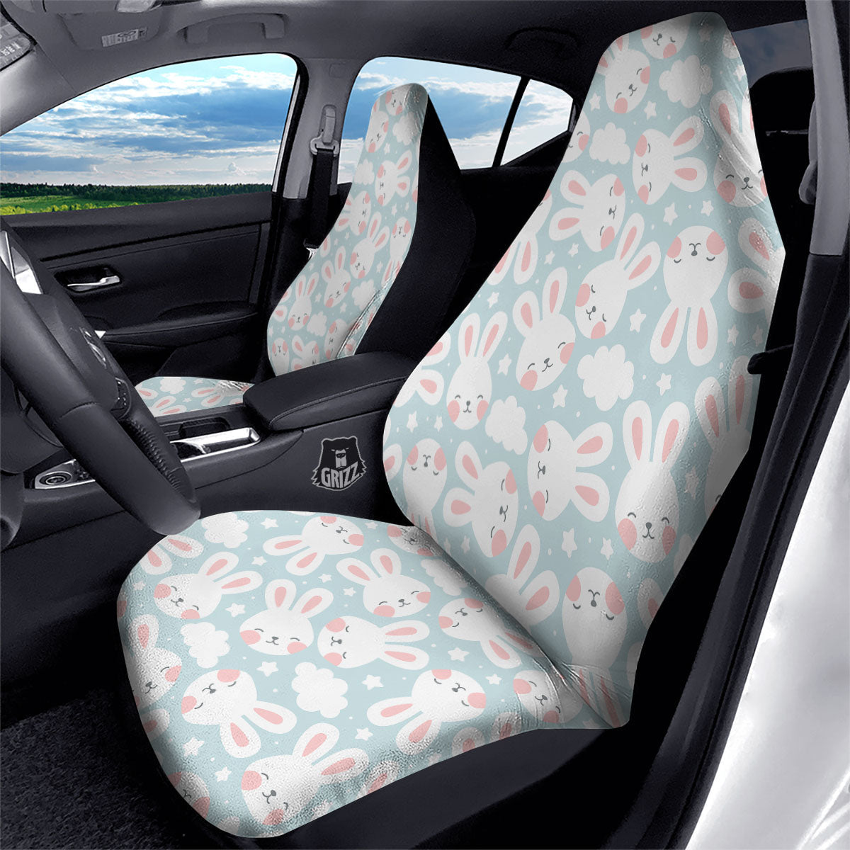 Cloud And Rabbit Print Pattern Car Seat Covers-grizzshop