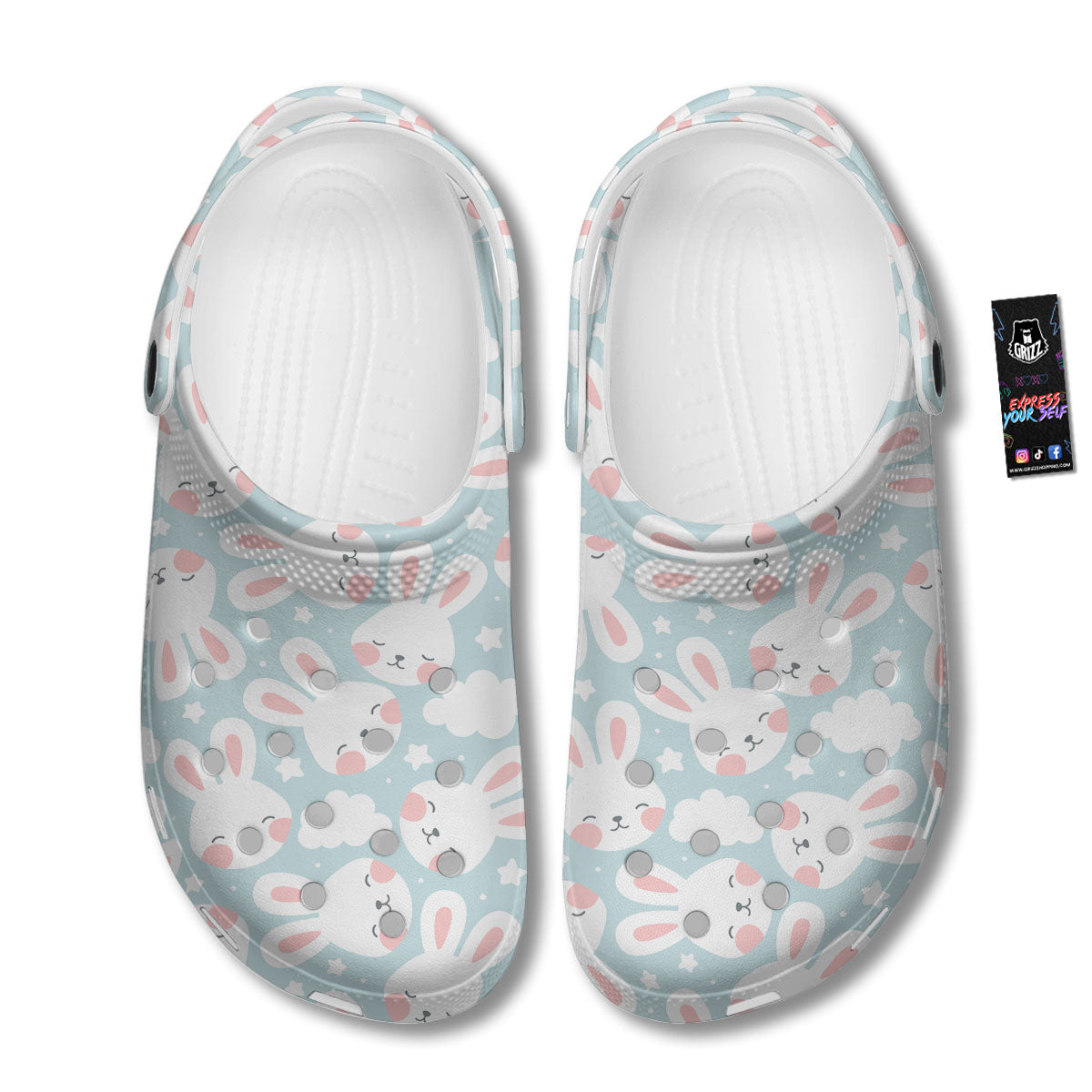 Cloud And Rabbit Print Pattern Clog-grizzshop