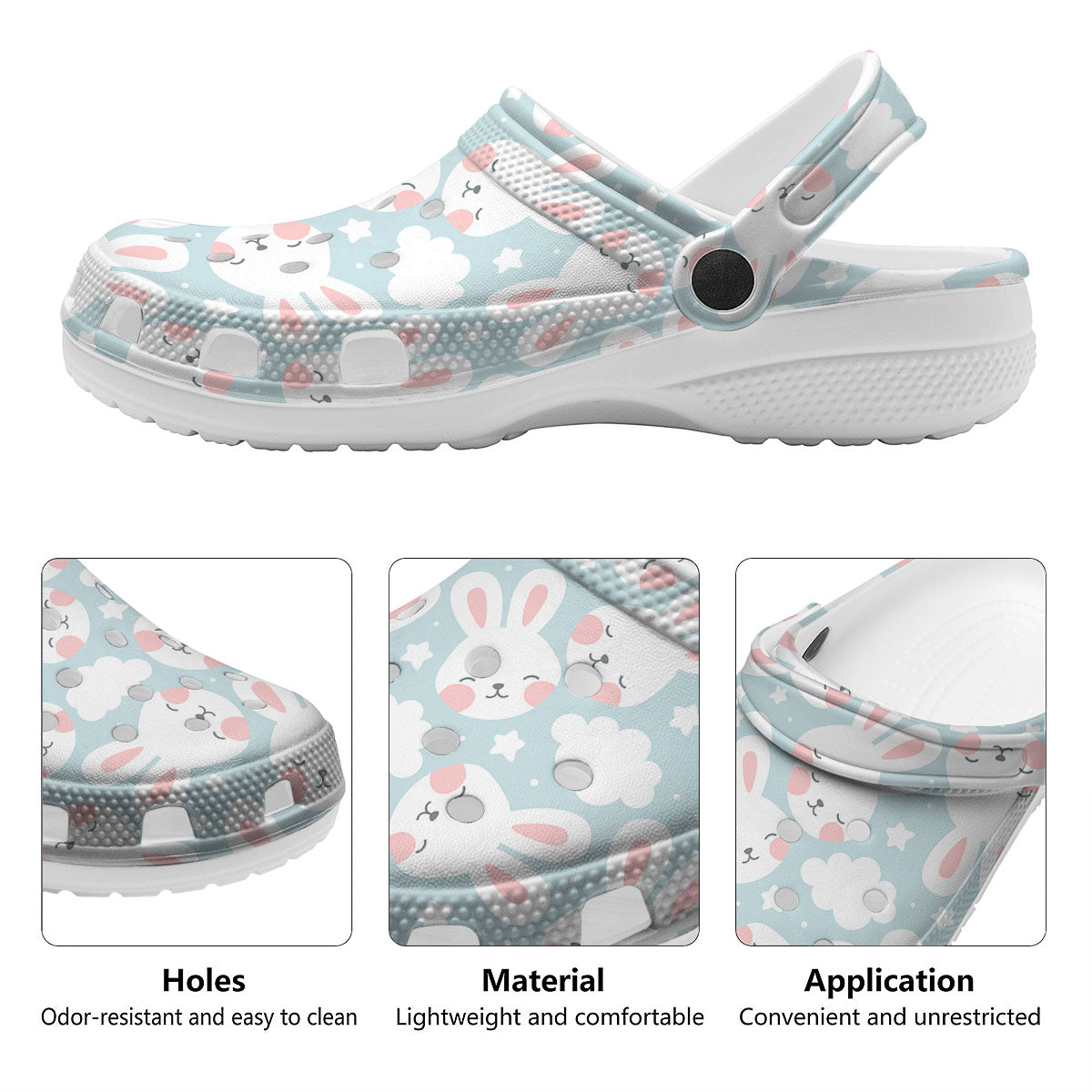Cloud And Rabbit Print Pattern Clog-grizzshop