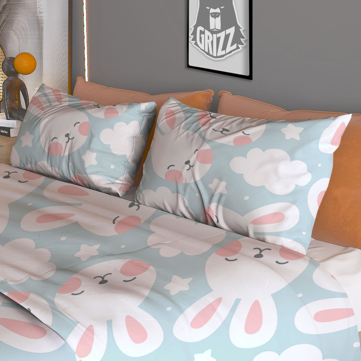 Cloud And Rabbit Print Pattern Duvet Cover Bedding Set-grizzshop