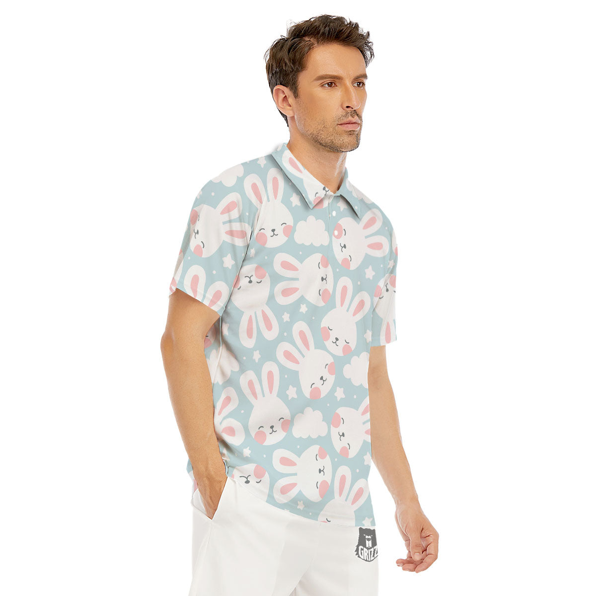 Cloud And Rabbit Print Pattern Men's Golf Shirts-grizzshop
