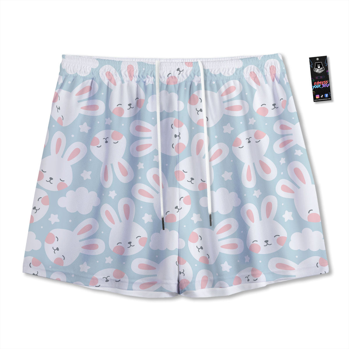 Cloud And Rabbit Print Pattern Mesh Shorts