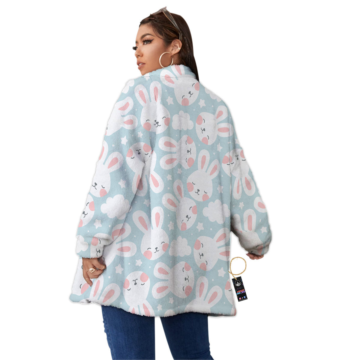 Cloud And Rabbit Print Pattern Women's Sherpa Jacket-grizzshop