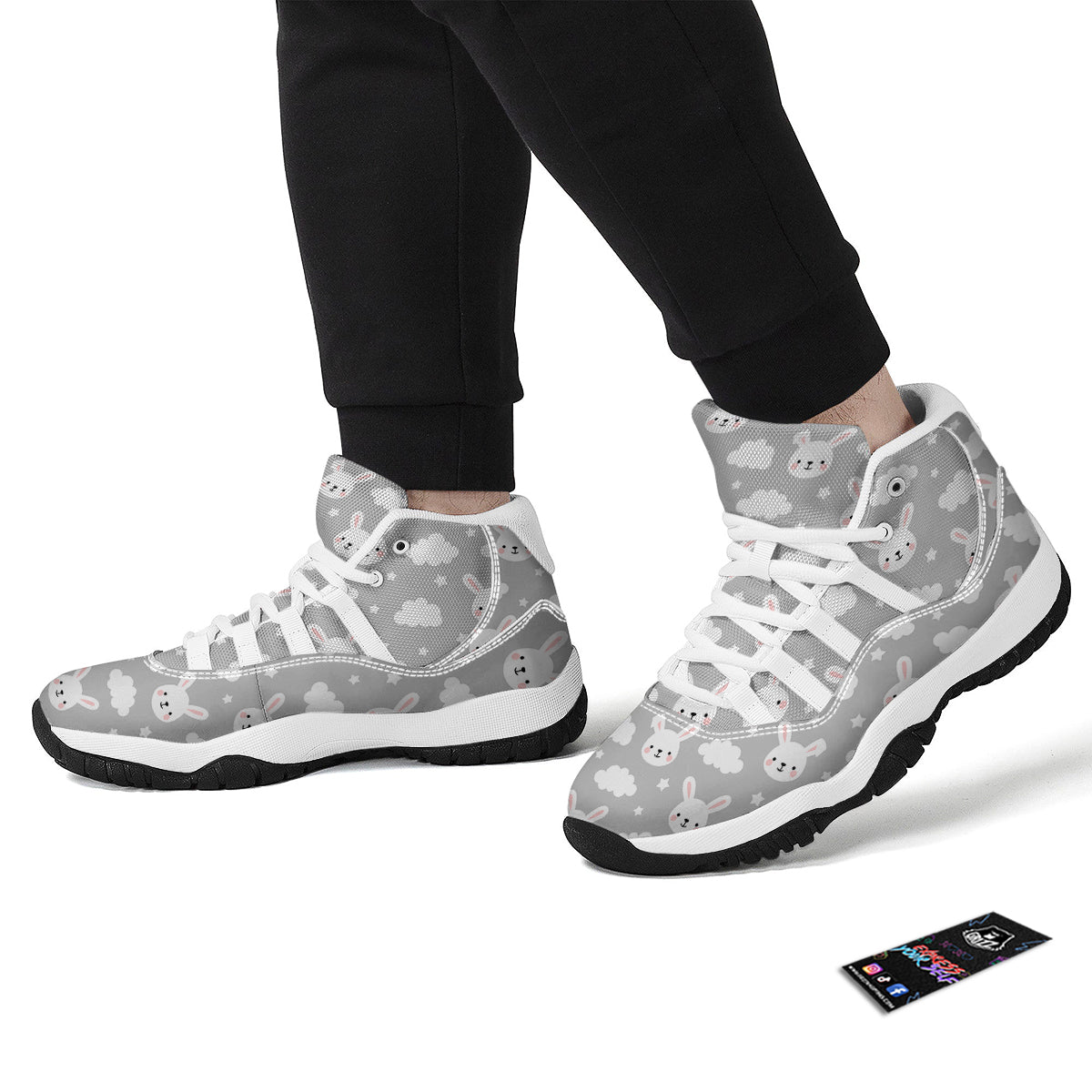 Cloud Bunny Rabbit Pattern Print White Bball Shoes-grizzshop
