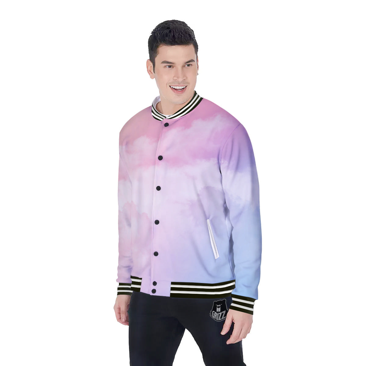 Cloud Coloful Print Baseball Jacket-grizzshop
